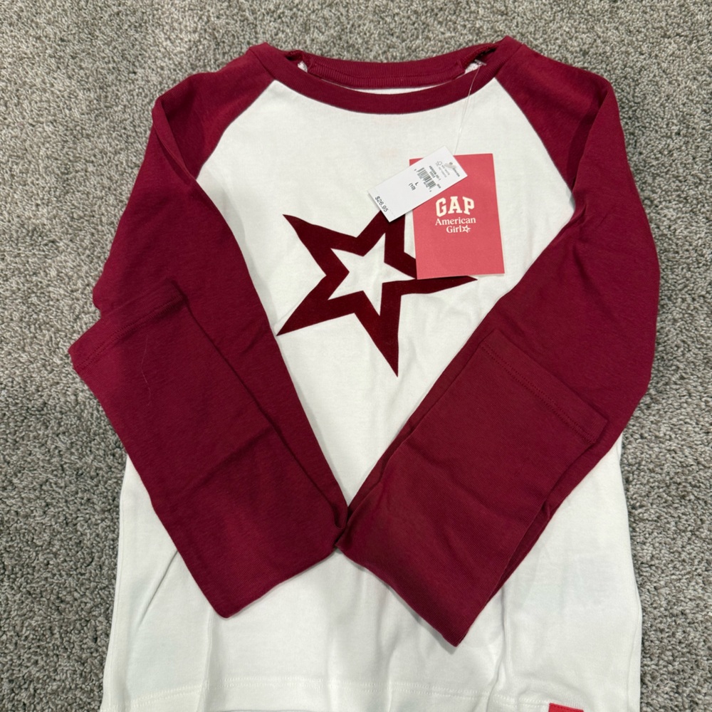 American Girl GAP White Tee with Burgundy Star Raglan Accents